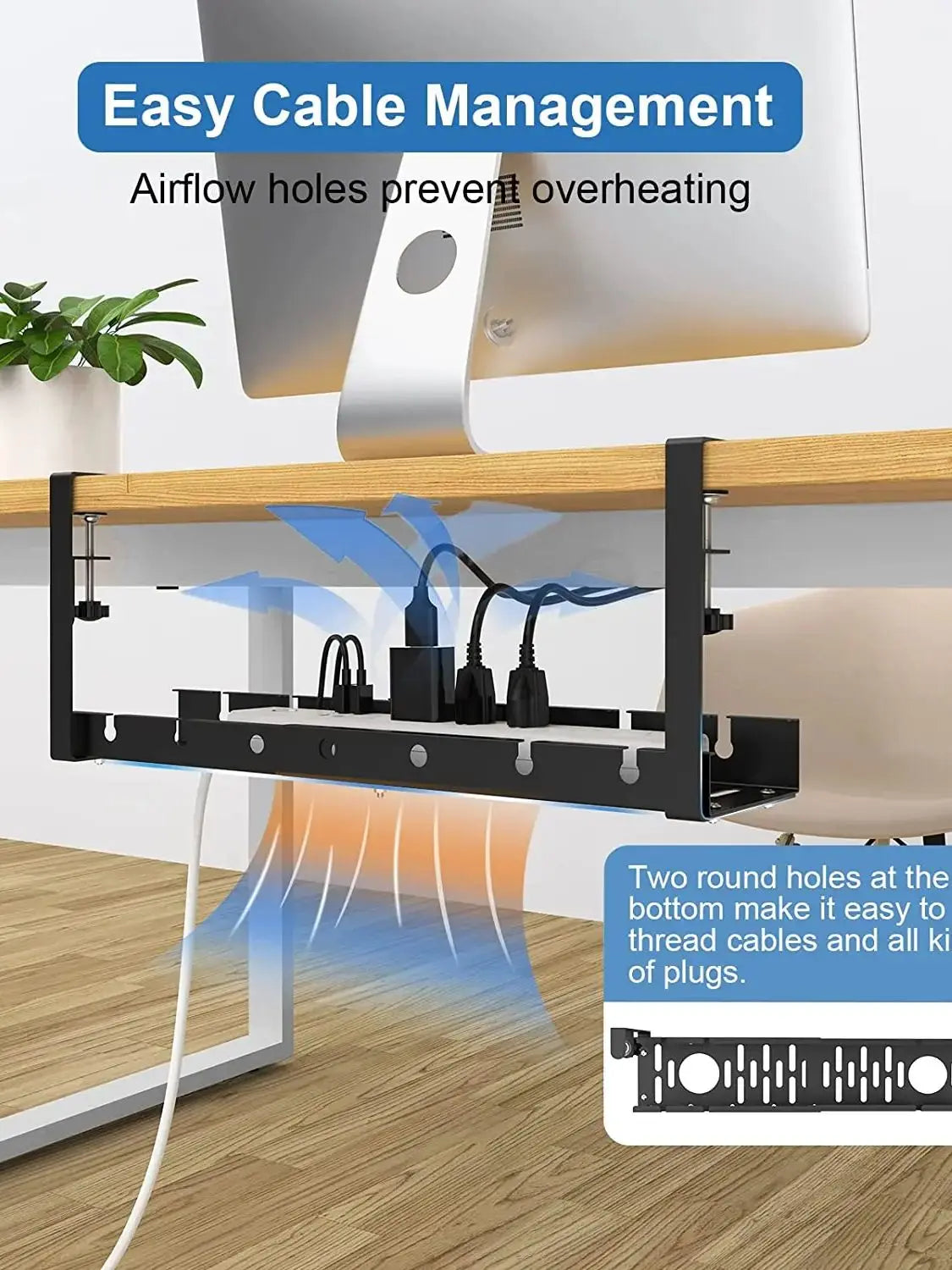 Clamp-On Extendable Under-Desk Cable Tray