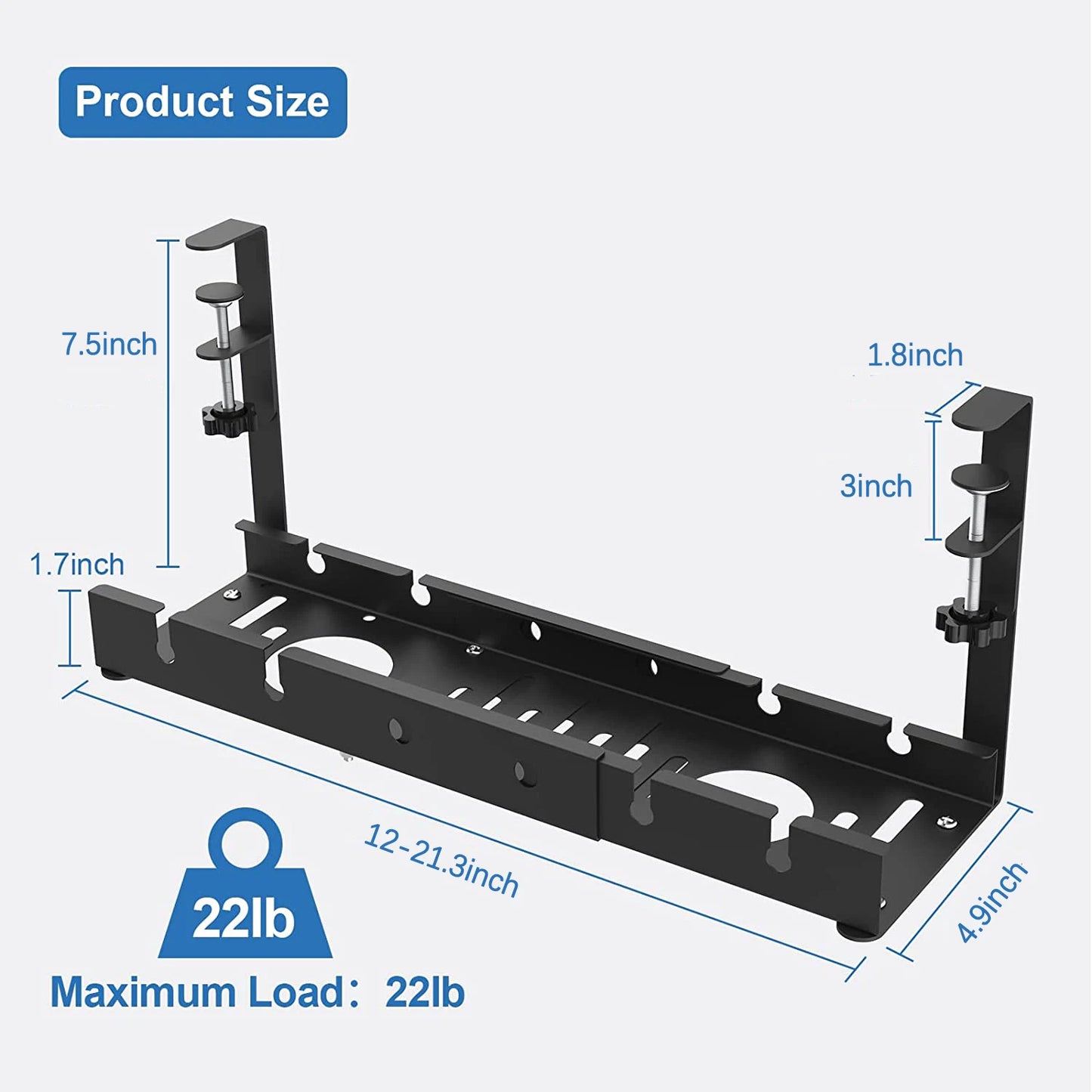 Clamp-On Extendable Under-Desk Cable Tray