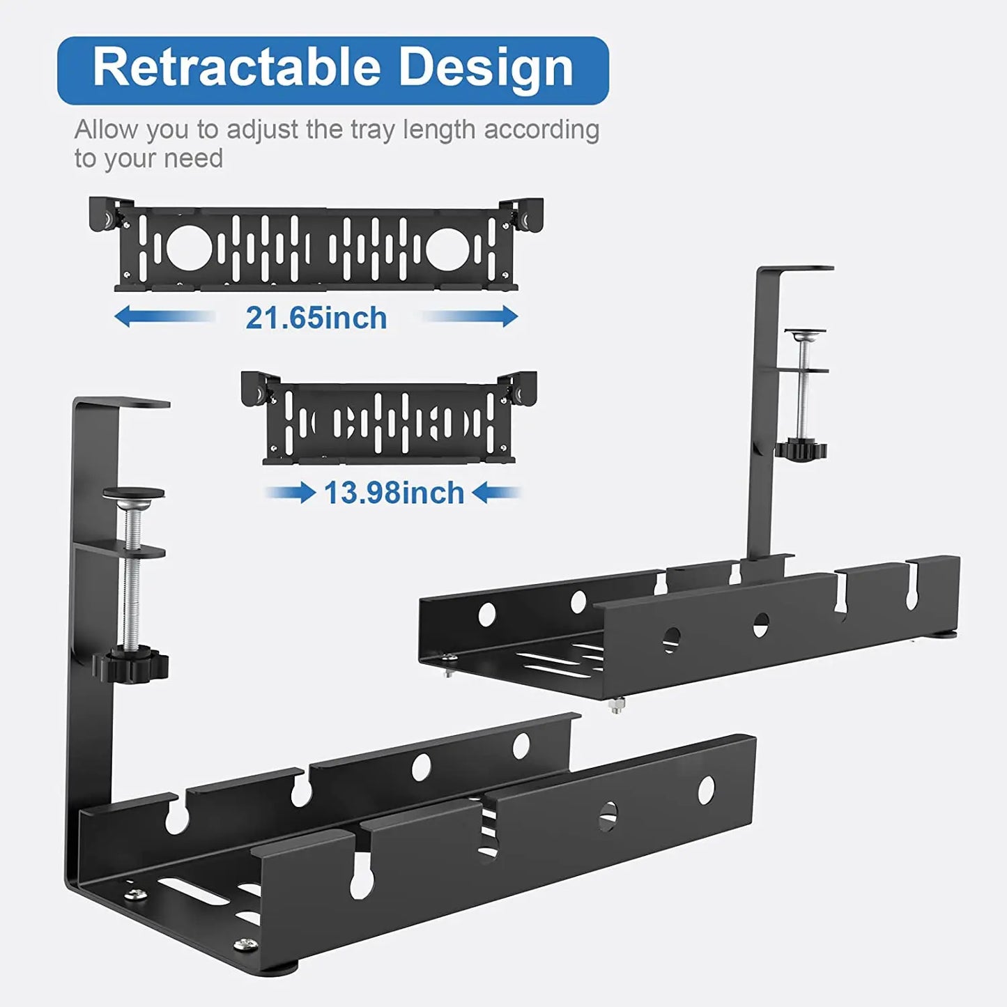 Clamp-On Extendable Under-Desk Cable Tray