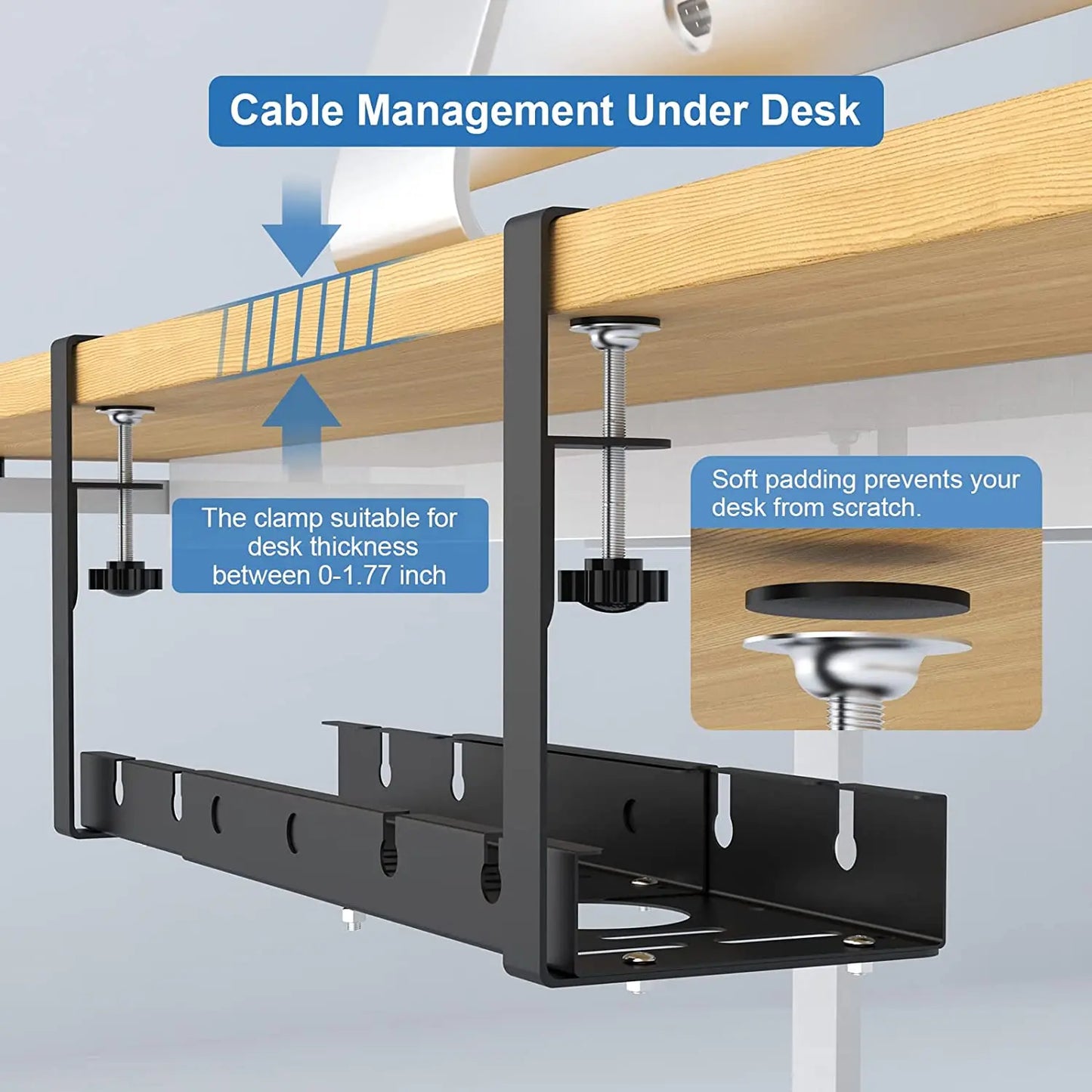 Clamp-On Extendable Under-Desk Cable Tray