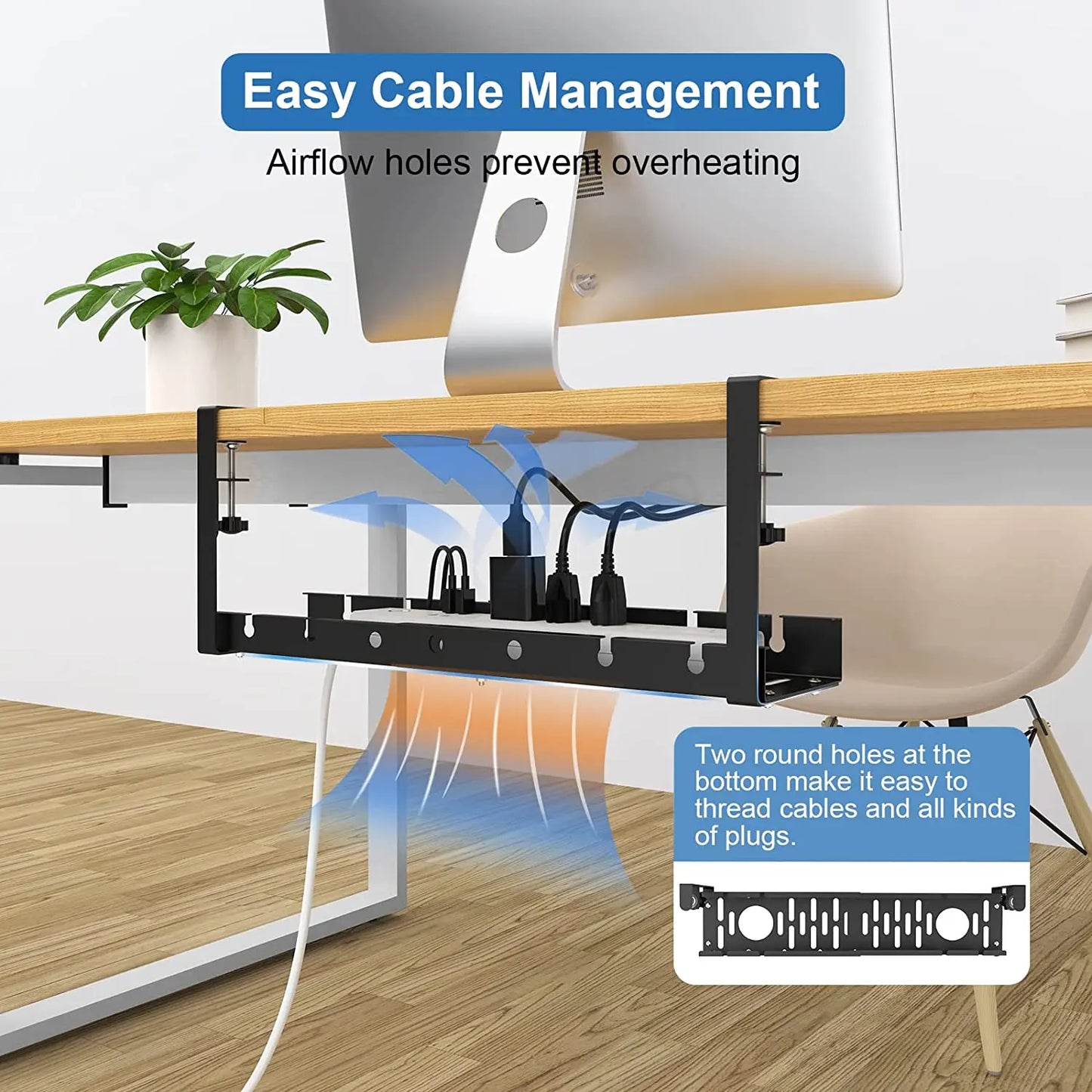 Clamp-On Extendable Under-Desk Cable Tray